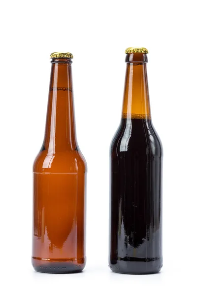 Two Bottles Light Dark Beer Isolated White — Stock Photo, Image