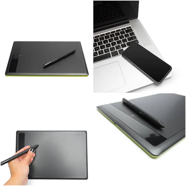 Grafische Tablet Met Pen Voor Illustratoren Ontwerpers Geïsoleerd Witte Achtergrond — Stockfoto