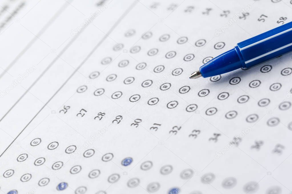 close up view of Test score sheet with answers