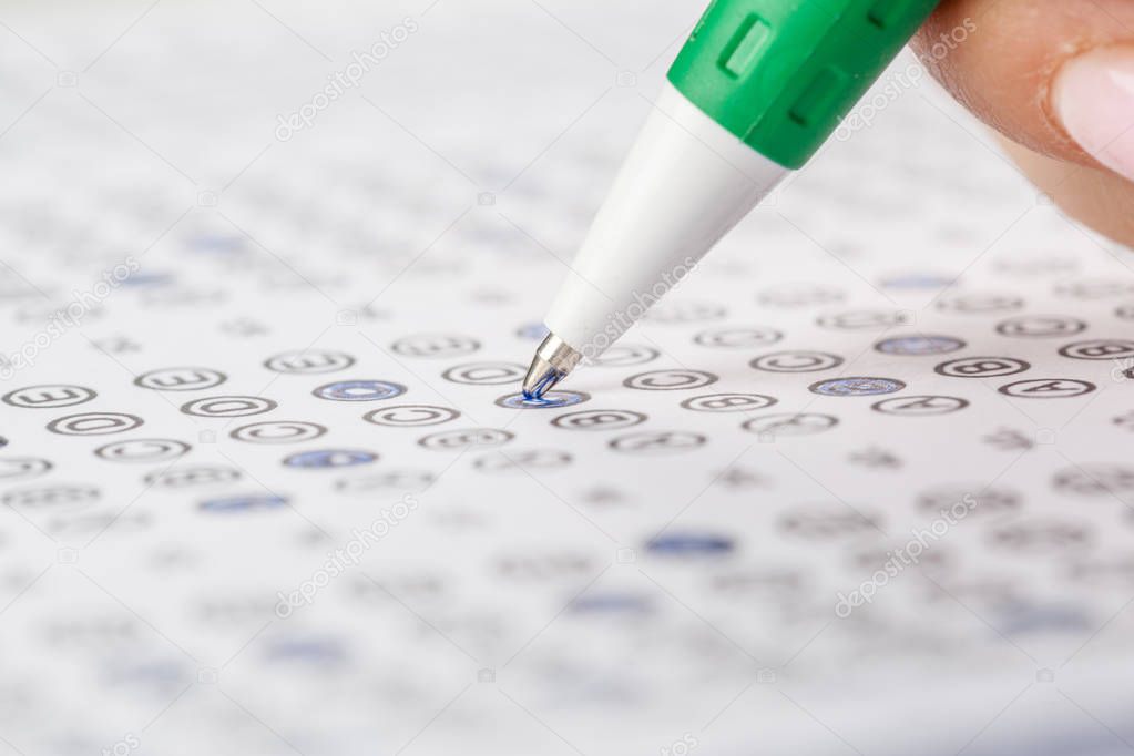 close up view of Test score sheet with answers