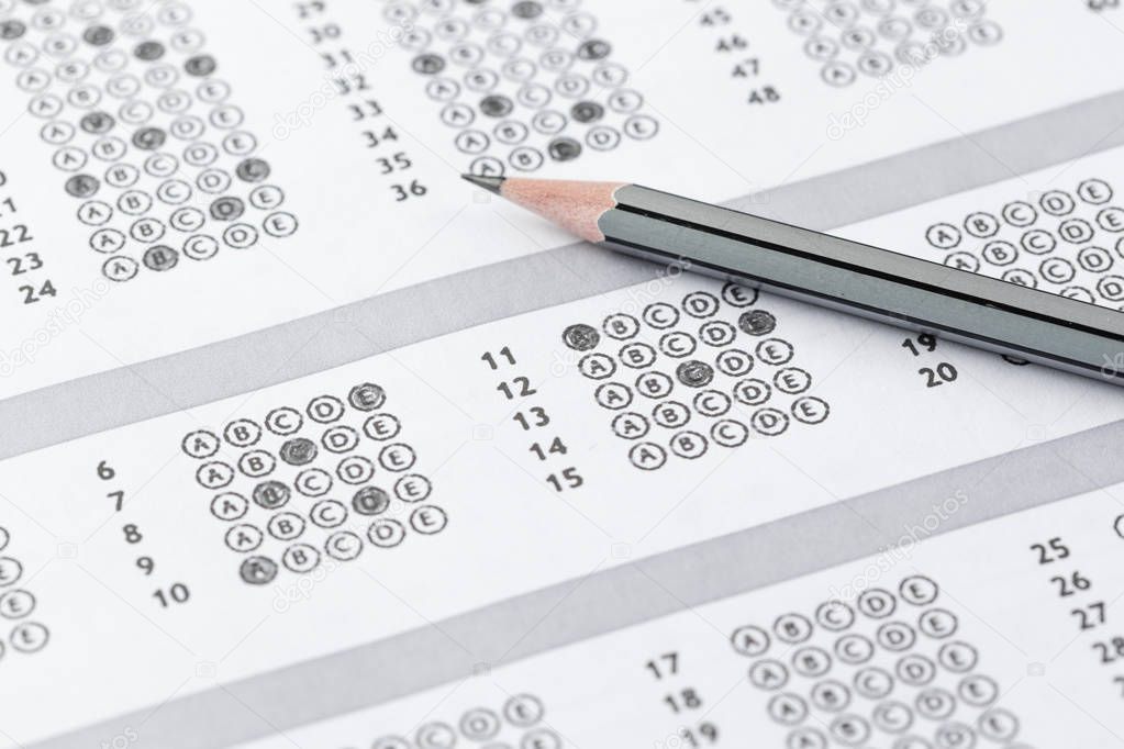 close up view of Test score sheet with answers