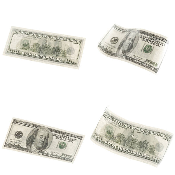Коллаж американских долларов банкноты изолированы на белом фоне
