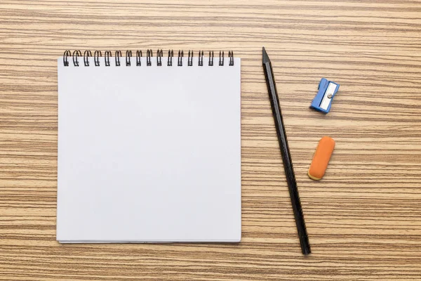 Schoolbenodigdheden Houten Ondergrond — Stockfoto