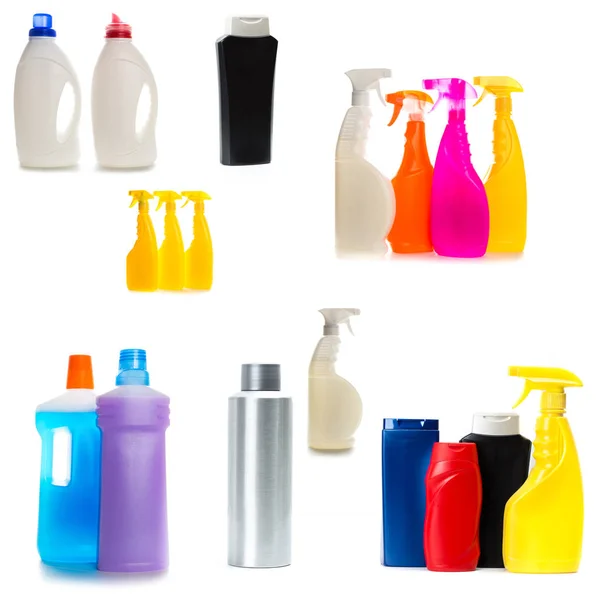 Färgade Plastflaskor Isolerade Vit Bakgrund — Stockfoto