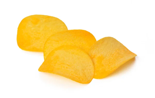 Gele Aardappel Chips Geïsoleerd Witte Achtergrond — Stockfoto