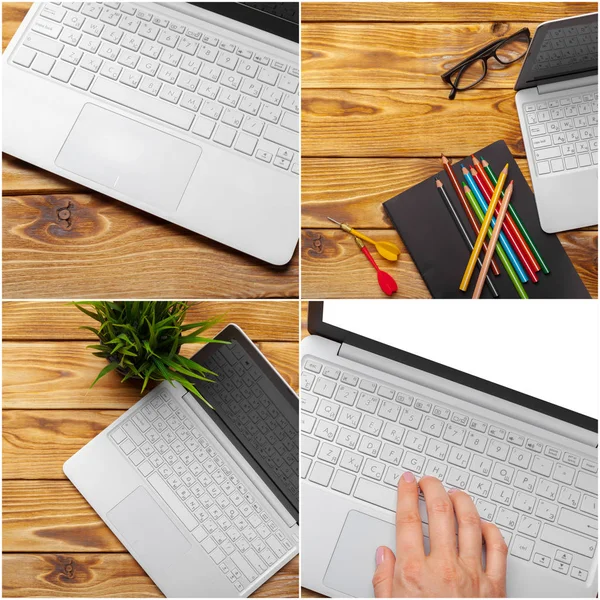 Laptop Notebook Drewniane Biurko — Zdjęcie stockowe