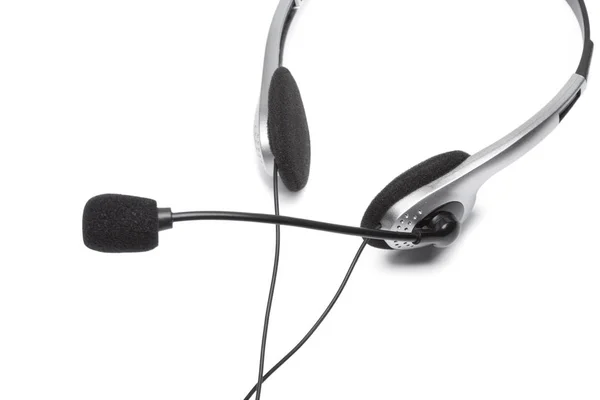 Elszigetelt Fehér Background Mikrofonnal Fülhallgató Közelről — Stock Fotó