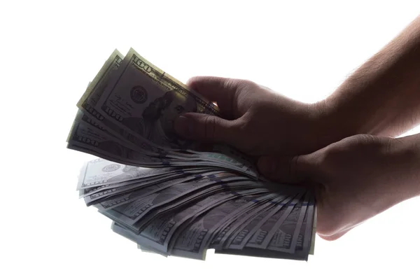 Persoon Aanhouden Van Geld Handen Geïsoleerd Witte Achtergrond — Stockfoto