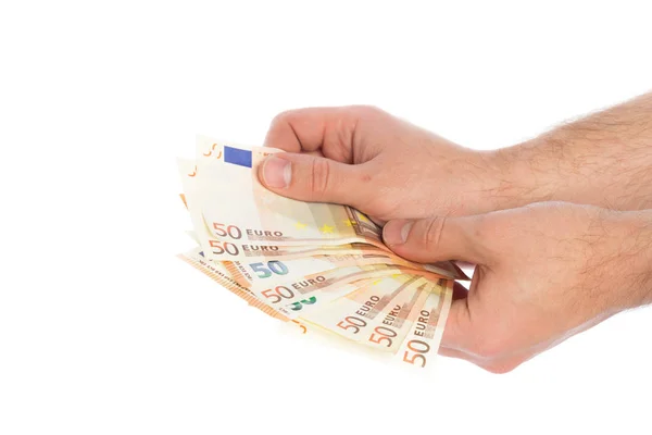 Close Person Holding Money Isolated White Background — Stock Photo, Image