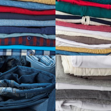 Beyaz arkaplanda izole edilmiş kıyafet yığını