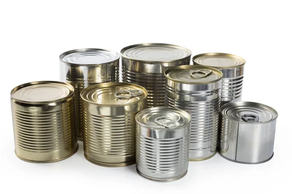 Close Metal Cans Isolated White Background — Stock Photo, Image