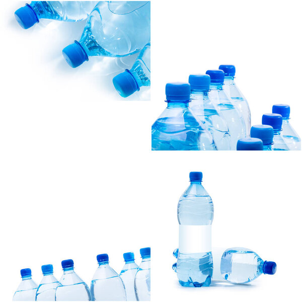 plastic bottles of water on white background