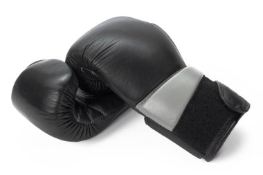 Beyaz bir arka plan üzerinde boks eldiven kapatalım