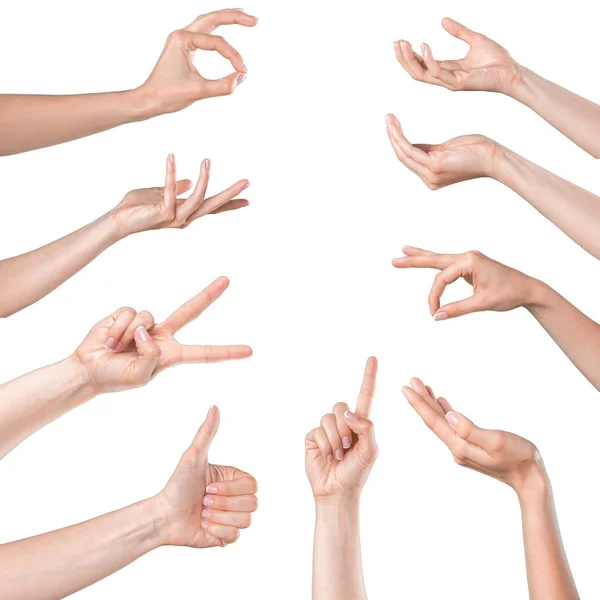 Colagem Mulheres Mãos Gesticulando Sobre Fundo Branco — Fotografia de Stock