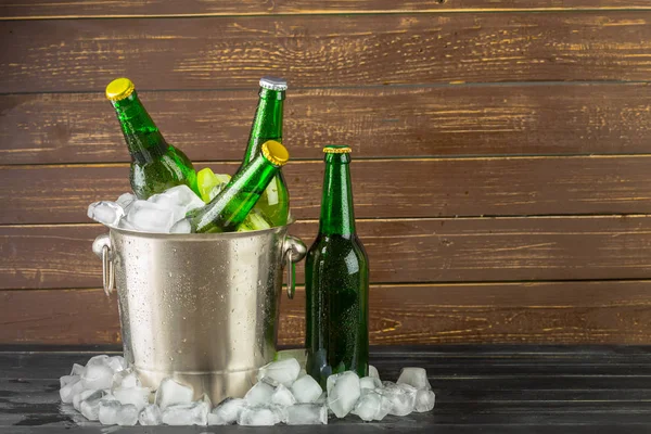 close up of Ice bucket with beer bottles