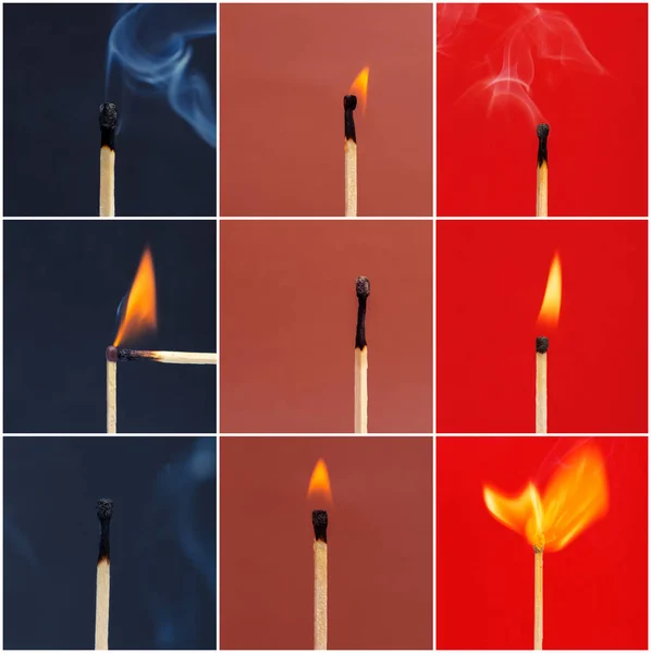 Collage Avec Bâtons Match Brûlants — Photo