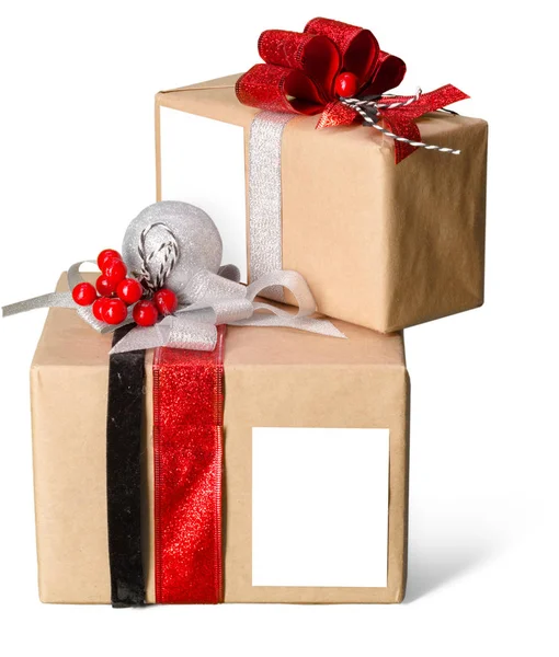 Geschenkboxen Auf Weißem Hintergrund — Stockfoto
