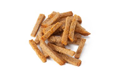 Clos eup beyaz arka plan üzerinde izole kruton ekmek kırıntısı 