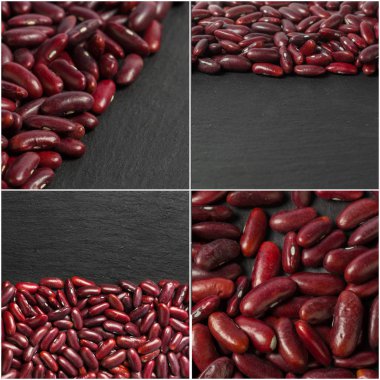 Azuki fasulyesi siyah arka plan üzerine kolaj