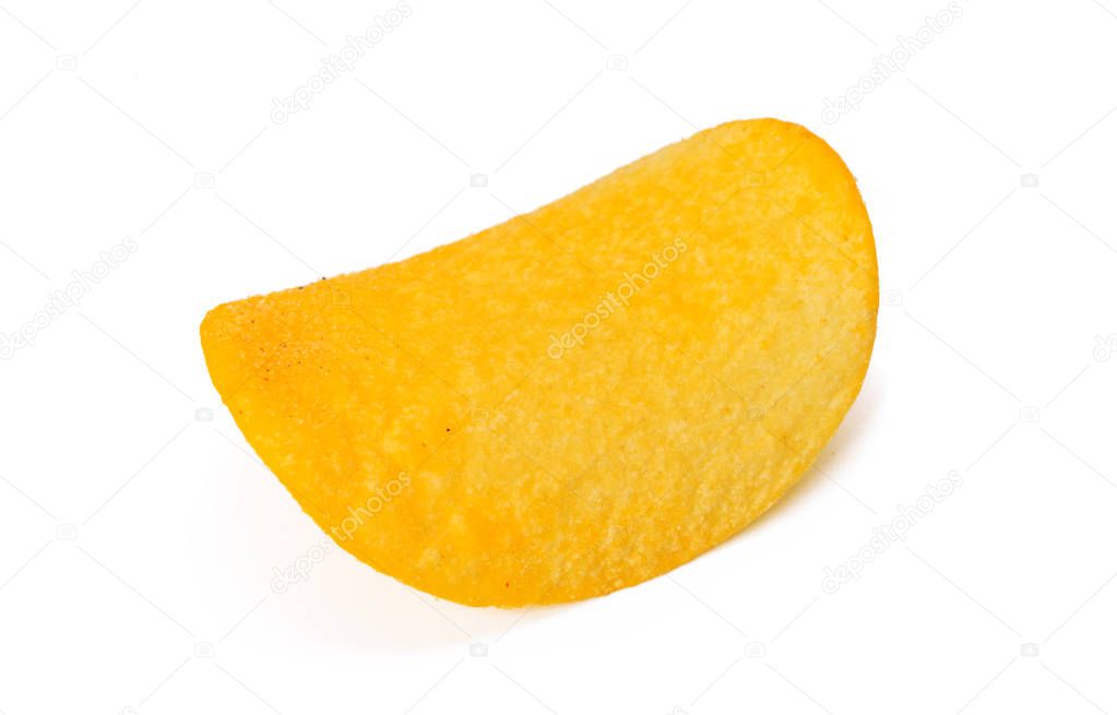 yellow potato chips isolated on white background 