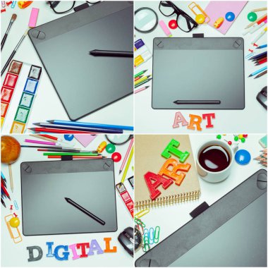  grafik tasarımcı çalışma alanı ile kolaj