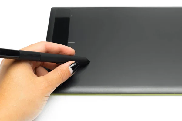 Tablet Gráfico Com Caneta Mão Para Ilustradores Designers Isolado Sobre — Fotografia de Stock