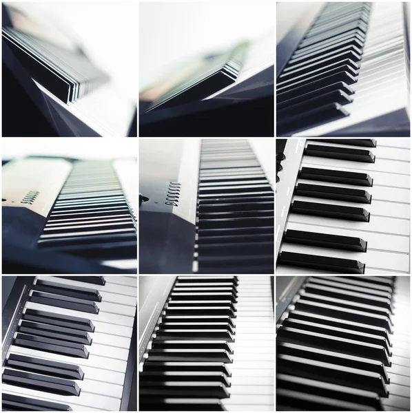 Zongora Billentyűzet Közelről Kollázs — Stock Fotó