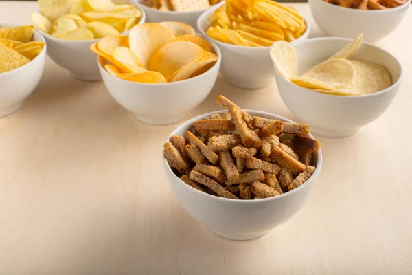 Pretzels Bowls Wooden Table — Stock Photo, Image