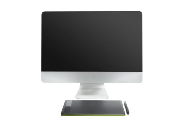 Grafik tablet kalem ve ressamlar ve tasarımcılar, beyaz arka plan üzerinde izole için bilgisayar ile