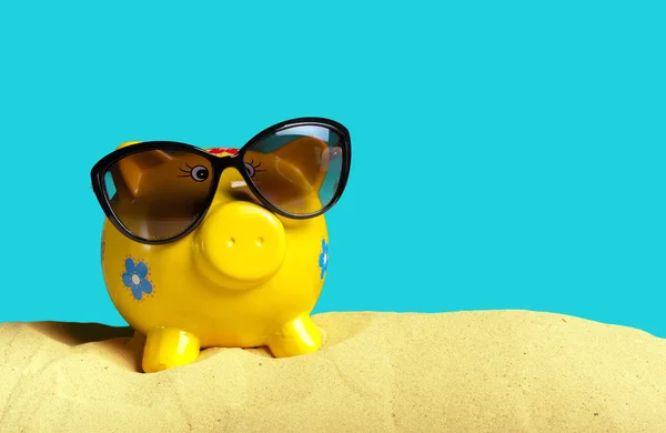 Letní Prasátko Sluneční Brýle Pláži — Stock fotografie