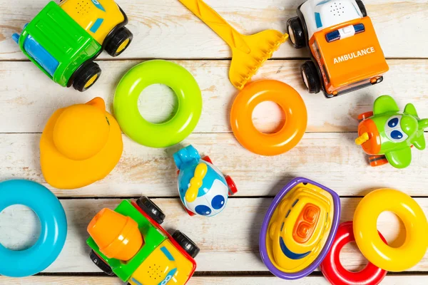 Blick Von Oben Auf Bunte Kinderspielzeuge — Stockfoto