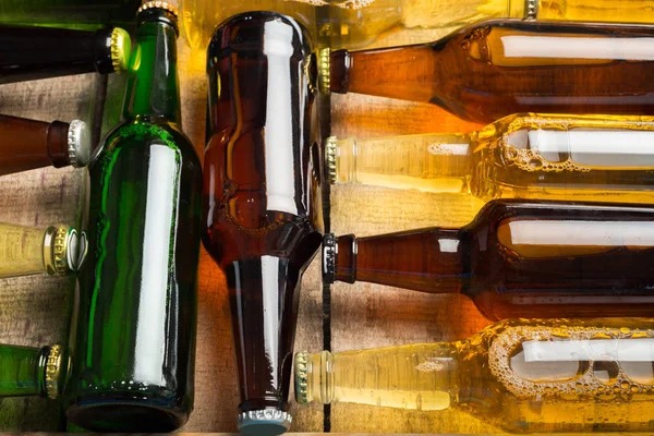 Beer Bottles Wooden Table — Stock Photo, Image