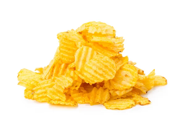 Gele Aardappel Chips Geïsoleerd Witte Achtergrond — Stockfoto