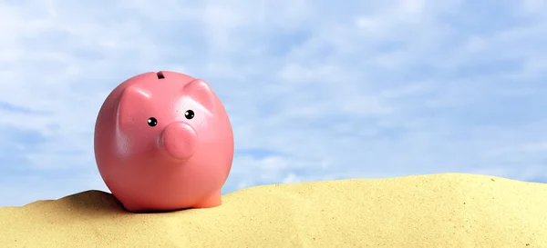 Lato Piggy Bank Okulary Przeciwsłoneczne Plaży — Zdjęcie stockowe