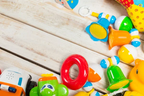 Blick Von Oben Auf Bunte Kinderspielzeuge — Stockfoto