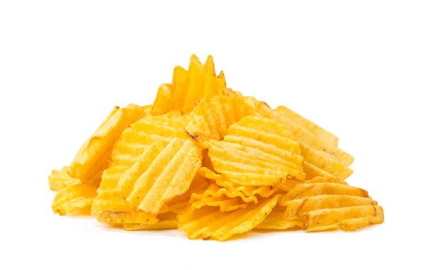 Gelbe Kartoffelchips Isoliert Auf Weißem Hintergrund — Stockfoto