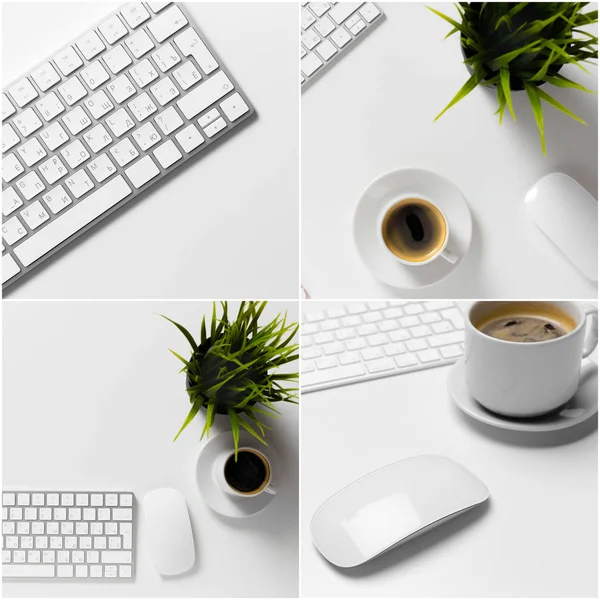 Office Desk Table Computer Supplies Coffee Cup — Stock Photo, Image