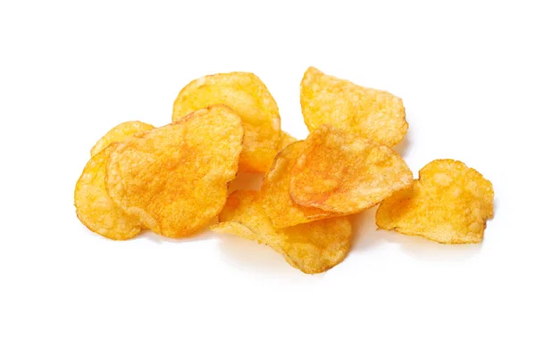 Gele Aardappel Chips Geïsoleerd Witte Achtergrond — Stockfoto