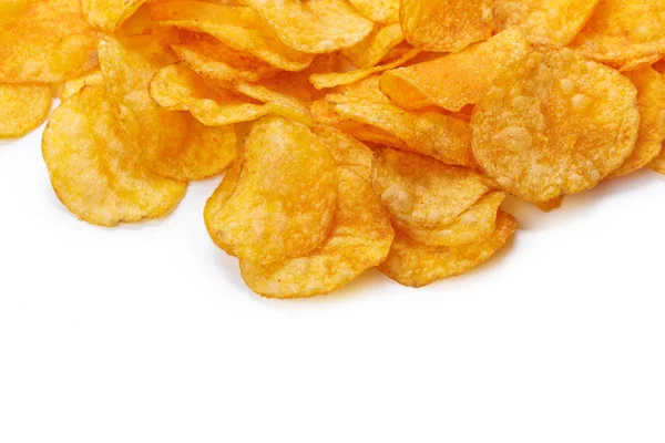 Gele Aardappel Chips Geïsoleerd Witte Achtergrond — Stockfoto