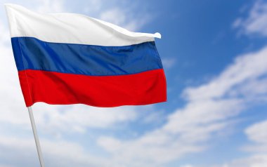 mavi gökyüzü karşı Rus bayrağı yakın çekim