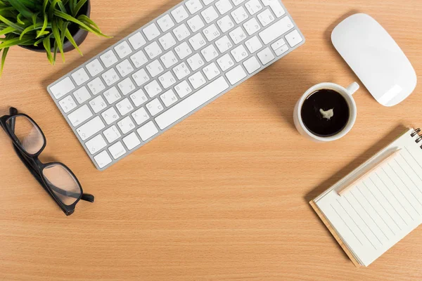 Lugar Trabajo Escritorio Madera Con Café — Foto de Stock