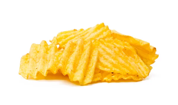 Nahaufnahme Von Gelben Kartoffelchips Isoliert Auf Weißem Hintergrund — Stockfoto