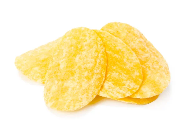 Nahaufnahme Von Gelben Kartoffelchips Isoliert Auf Weißem Hintergrund — Stockfoto