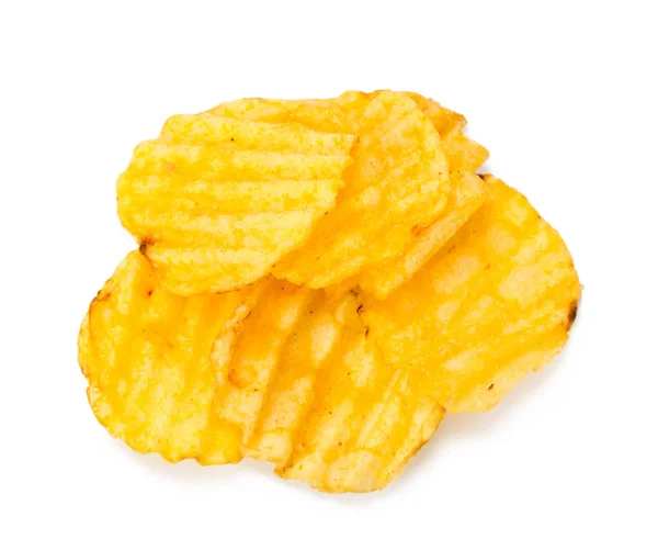 Nahaufnahme Von Gelben Kartoffelchips Isoliert Auf Weißem Hintergrund — Stockfoto