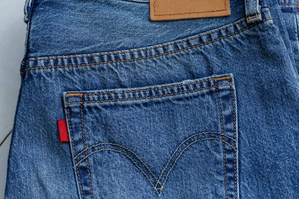 Mavi Jeans Kumaş Dokusuna Yakın Çekim — Stok fotoğraf