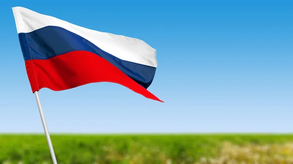 Fechar Bandeira Russa Contra Céu Azul — Fotografia de Stock