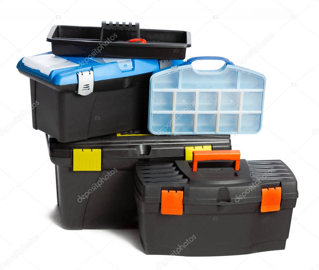 Toolkit boxes isolated on the white background