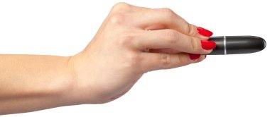 ruj elinde beyaz arka plan üzerinde izole kapatmak 