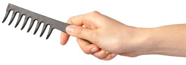  beyaz izole kadın elinde profesyonel tarak