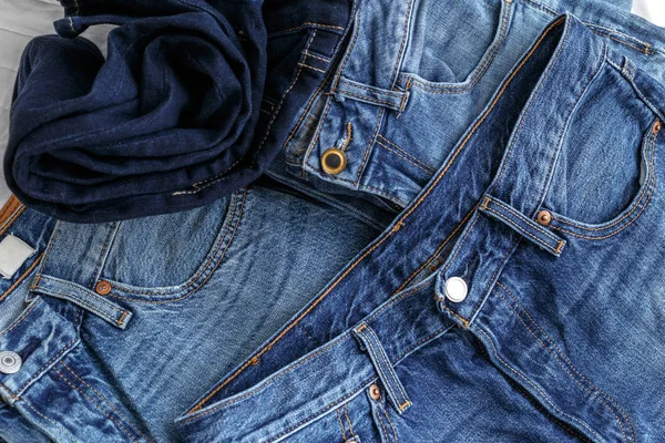 Close Different Denim Jeans — Stock Photo, Image